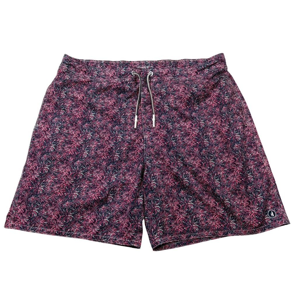 Johnnie-O Mens XXL Swim Trunks Navy Pink Fireworks Floral Board Shorts Liner